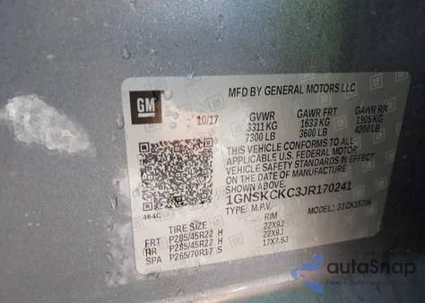 2018 Chevrolet Tahoe Premier from USA, damaged, VIN 1GNSKCKC3JR170241